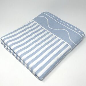 Vintage Marimekko Queen Flat Sheet Revman Product Blue White Stripe Cotton Blend